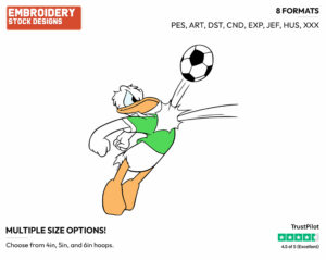 Playing Soccer - Disney's Donald Duck - Embroidery Design in 3 sizes & 8 formats