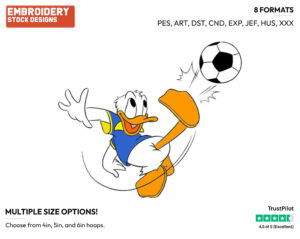 Kicking Soccer Ball - Disney's Donald Duck - Embroidery Design in 3 sizes & 8 formats