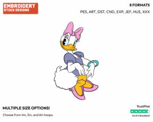 Daisy Sitting Down - Disney's Classic Donald & Daisy Duck - Embroidery Design in 3 sizes & 8 formats