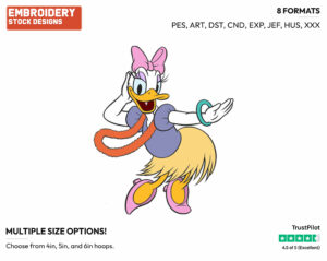 Daisy Duck Hula Dancing - Disney's Classic Donald & Daisy Duck - Embroidery Design in 3 sizes & 8 formats