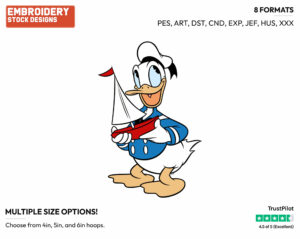 Classic Donald Carrying A Toy Sailboat - Disney's Classic Donald & Daisy Duck - Embroidery Design in 3 sizes & 8 formats