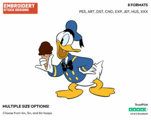 Donald Duck Ice Cream - Disney's Classic Donald & Daisy Duck - Embroidery Design in 3 sizes & 8 formats