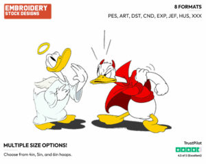 Angel Donald, Devil Donald - Disney's Classic Donald & Daisy Duck - Embroidery Design in 3 sizes & 8 formats