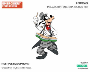 Goofy Playing Drums - Disney's Goofy - Embroidery Design in 3 sizes & 8 formats