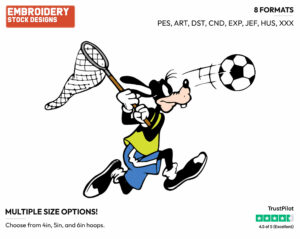Goofy Running After A Soccer Ball With A Net - Disney's Goofy - Embroidery Design in 3 sizes & 8 formats