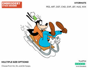 Goofy Sledding - Disney's Goofy - Embroidery Design in 3 sizes & 8 formats