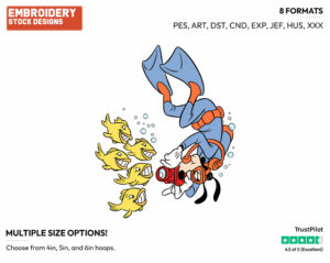Goofy Taking Pictures Of Fish Underwater - Disney's Goofy - Embroidery Design in 3 sizes & 8 formats
