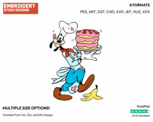 Goofy Carrying A Frosted Cake - Disney's Goofy - Embroidery Design in 3 sizes & 8 formats