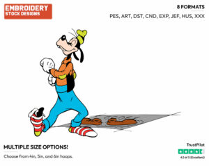 Goofy Walking Away From Footprints In Cement Without His Shoes - Disney's Goofy - Embroidery Design in 3 sizes & 8 formats