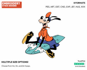 Goofy Surfing - Disney's Goofy - Embroidery Design in 3 sizes & 8 formats
