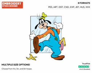 Goofy Carrying Heavy Glass Towards Banana Peel - Disney's Goofy - Embroidery Design in 3 sizes & 8 formats