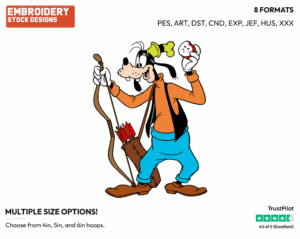 Goofy With Bow And Arrow - Disney's Goofy - Embroidery Design in 3 sizes & 8 formats