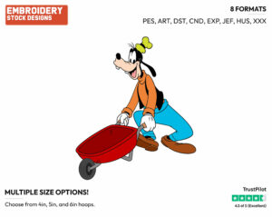 Goofy Rolling Empty Wheelbarrow - Disney's Goofy - Embroidery Design in 3 sizes & 8 formats