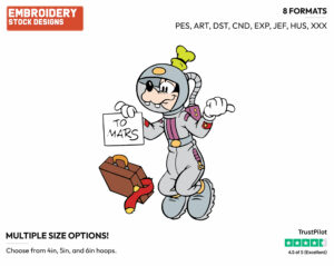 Goofy Hitchhiking In Outer Space - Disney's Goofy - Embroidery Design in 3 sizes & 8 formats