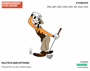 Goofy Playing Golf - Disney's Goofy - Embroidery Design in 3 sizes & 8 formats