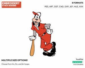 Goofy Baseball - Disney's Goofy - Embroidery Design in 3 sizes & 8 formats