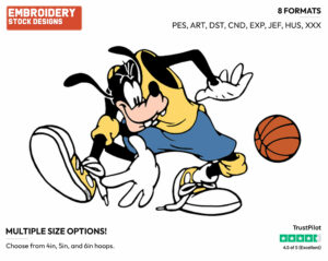 Goofy Playing Basketball - Disney's Goofy - Embroidery Design in 3 sizes & 8 formats