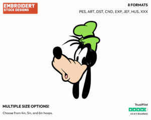 Goofy's Face - Disney's Goofy - Embroidery Design in 3 sizes & 8 formats