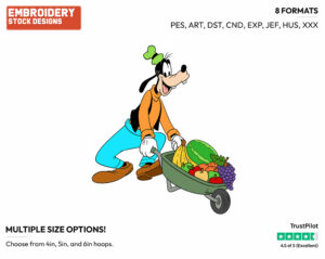 Goofy Fruit Wheelbarrow - Disney's Goofy - Embroidery Design in 3 sizes & 8 formats