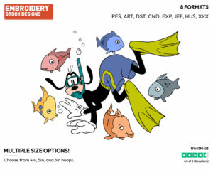 Scuba Diving - Disney's Goofy - Embroidery Design in 3 sizes & 8 formats
