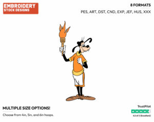 Holding Olympic Torch - Disney's Goofy - Embroidery Design in 3 sizes & 8 formats