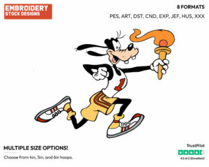 Running With Olympic Torch - Disney's Goofy - Embroidery Design in 3 sizes & 8 formats