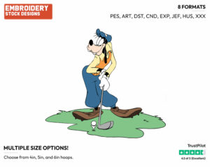 Playing Golf - Disney's Goofy - Embroidery Design in 3 sizes & 8 formats