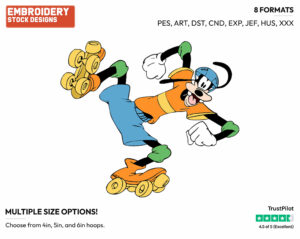 Roller Skating - Disney's Goofy - Embroidery Design in 3 sizes & 8 formats