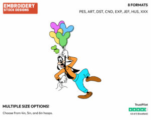 Holding Mickey Ears Balloons - Disney's Goofy - Embroidery Design in 3 sizes & 8 formats