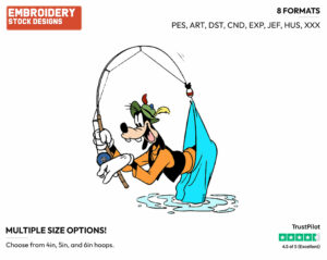 Fishing - Disney's Goofy - Embroidery Design in 3 sizes & 8 formats