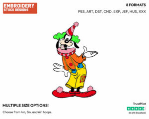 Goofy The Clown - Disney's Goofy - Embroidery Design in 3 sizes & 8 formats