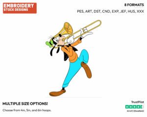 Playing The Trumpet - Disney's Goofy - Embroidery Design in 3 sizes & 8 formats