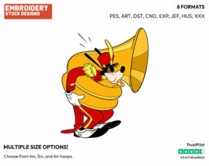 Playing The Tuba - Disney's Goofy - Embroidery Design in 3 sizes & 8 formats