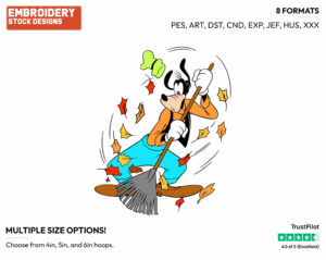 Raking Leaves - Disney's Goofy - Embroidery Design in 3 sizes & 8 formats