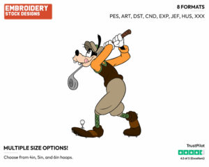 Playing Golf - Disney's Goofy - Embroidery Design in 3 sizes & 8 formats