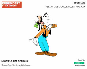 Singing - Disney's Goofy - Embroidery Design in 3 sizes & 8 formats