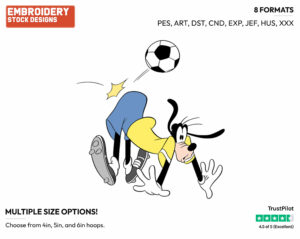 Struck On Backside By Soccer Ball - Disney's Goofy - Embroidery Design in 3 sizes & 8 formats