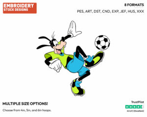 Playing Soccer - Disney's Goofy - Embroidery Design in 3 sizes & 8 formats