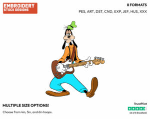Playing Electric Guitar - Disney's Goofy - Embroidery Design in 3 sizes & 8 formats