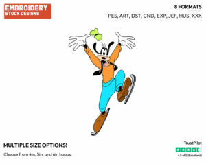 Wearing Ice Skates - Disney's Goofy - Embroidery Design in 3 sizes & 8 formats
