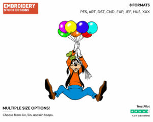 Floating Away With Balloons - Disney's Goofy - Embroidery Design in 3 sizes & 8 formats