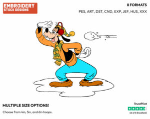 Oblivious To Snowball - Disney's Goofy - Embroidery Design in 3 sizes & 8 formats