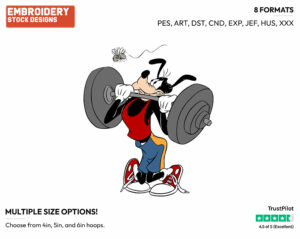 Lifting Weights - Disney's Goofy - Embroidery Design in 3 sizes & 8 formats