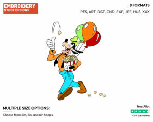 Eating Popcorn - Disney's Goofy - Embroidery Design in 3 sizes & 8 formats