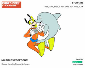 Underwater With Dolphin - Disney's Goofy - Embroidery Design in 3 sizes & 8 formats