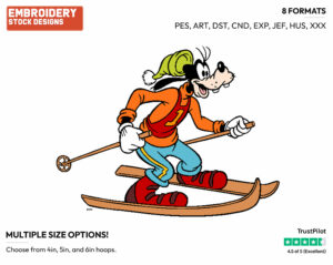 Skiing - Disney's Goofy - Embroidery Design in 3 sizes & 8 formats
