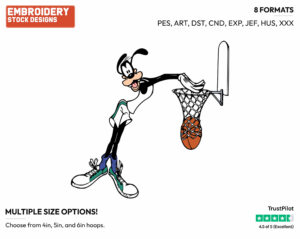 Playing Basketball - Disney's Goofy - Embroidery Design in 3 sizes & 8 formats