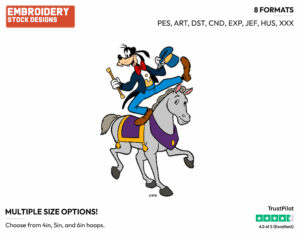 Riding Circus Horse - Disney's Goofy - Embroidery Design in 3 sizes & 8 formats