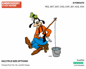 Goofy Fishing In A Pail - Disney's Goofy - Embroidery Design in 3 sizes & 8 formats