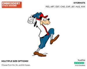 Throwing Baseball - Disney's Goofy - Embroidery Design in 3 sizes & 8 formats
